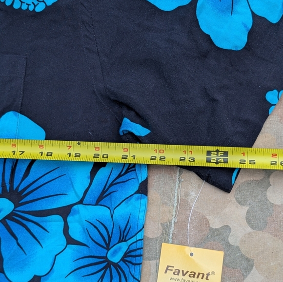NWT Favant Rayon Hawaiian Hibiscus Button Up Shirt Never Worn Black Blu Sz L - Picture 9 of 11